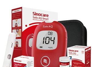 Medidor de azúcar en sangre 【Mejores opiniones】 Sinocare Medidor de Glucosa en Sangre, Kit de Prueba de Glucosa en Sangre, 25 x Tiras de Prueba de Glucosa en Sangre y Dispositivo de Punción - mg/dL (Safe AQ Smart)
