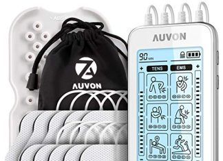 Electroestimulador TENS 4 canales 【Mejores opiniones】 AUVON Electroestimulador TENS de 4 salidas, TENS EMS para terapia de alivio del dolor con masajeador de pulso eléctrico de 24 modos, 10 piezas de electrodos premium de 2"x 2" con diseño patentado