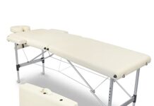 Camillas de fisioterapia portátil 【Mejores opiniones】 Mobiclinic, Camilla de Masaje Plegable, CA-01 Light, Mesa de Masaje, Reposacabezas, Aluminio y Polipiel, 2 cuerpos, Camilla Plegable Fisioterapia, Altura Regulable, 186x60 cm, Portátil, Crema