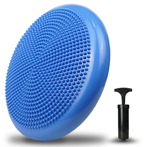 unycos - Cojín de Equilibrio y Yoga Antideslizante de 34 cm con Bombín de Aire, Propioceptivo e Hinchable, Soporte Lumbar, Semi Esfera Bosu para Fitness, Pilates y Rehabilitación (Azul)