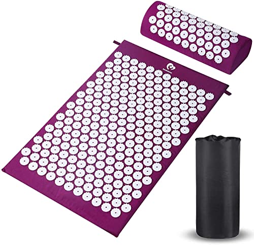 Bellababy - Colchoneta de acupresión y almohada para masajes, alivio del dolor y reducción del estrés con bolsa de transporte (morado claro)