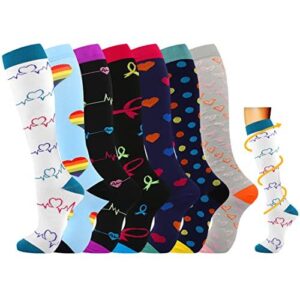 Losvcbcx 7 Pares de Calcetines de Compresión para Mujeres y Hombres de 15 a 20 mmHg son los Mejores Deportivos y Médicos Calcetines Para Correr, volar, viajar, Enfermeras (S/M, Mix -1)