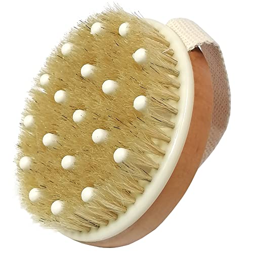 Cepillo corporal seco, cepillo de baño de cerdas naturales, cepillo corporal drenaje linfático, exfolia, estimula la circulación sanguínea, elimina toxinas de piel muerta y celulitis