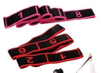 Banda de Ejercicios para Pilates con Asas 【Mejores opiniones】 Scettar 2 Banda de Estiramiento de Yoga, Banda Elastica Pilates, Bandas Elasticas Fitness de 8 Rejillas y Bandas Pelo, Bandas Latinas de Resistencia Banda Elástica de Yoga para Pilates Latino Fitness