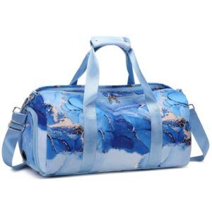 Bolsa deportiva para adolescentes con compartimentos para zapatos y ropa húmeda, para baile, natación, fiestas de pijamas, durante la noche, fin de semana, # Azul dorado