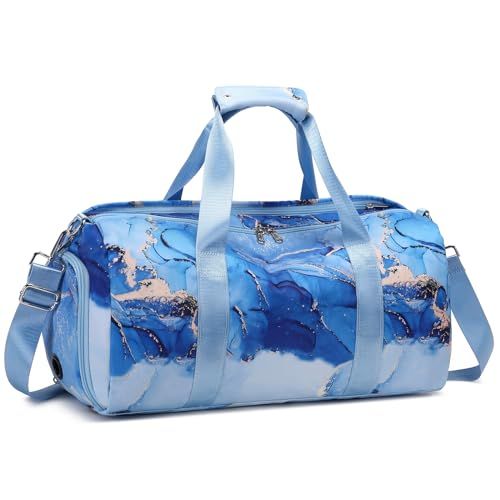 Bolsa deportiva para adolescentes con compartimentos para zapatos y ropa húmeda, para baile, natación, fiestas de pijamas, durante la noche, fin de semana, # Azul dorado